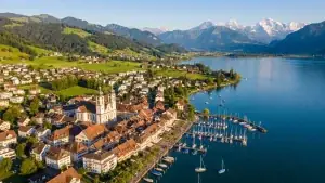 Lachen SZ am Obersee mit Hafen und Kirche – Umzugsfirma Optimal Umzug