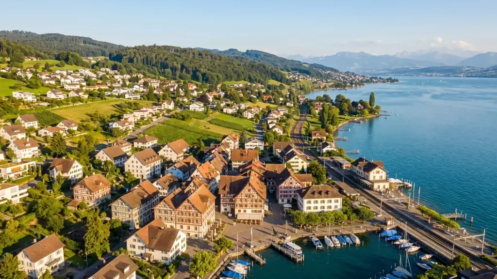 Richterswil ZH mit historischem Dorfkern und Hafen am Zürichsee