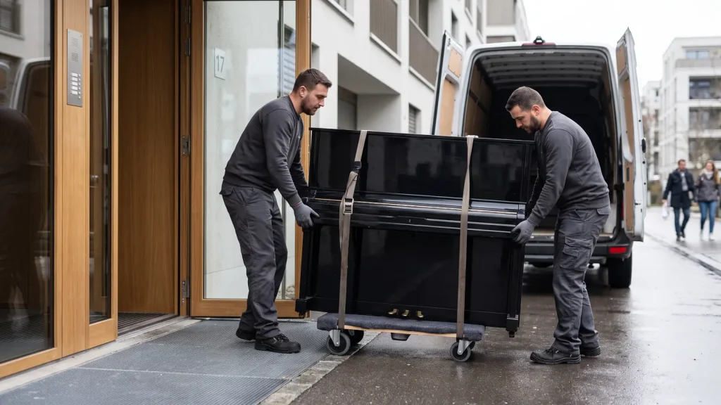 Umzugsteam transportiert ein Klavier